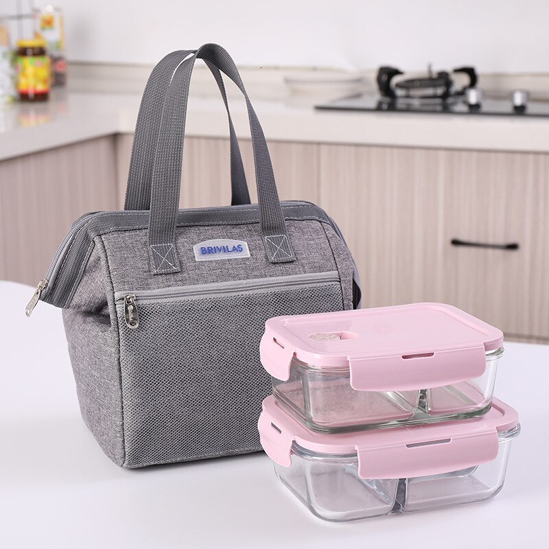 Cute Waterproof Canvas Insulated Thermal Cooler Lunch Box Carry Tote Storage Bag Bolsa Termica: gray