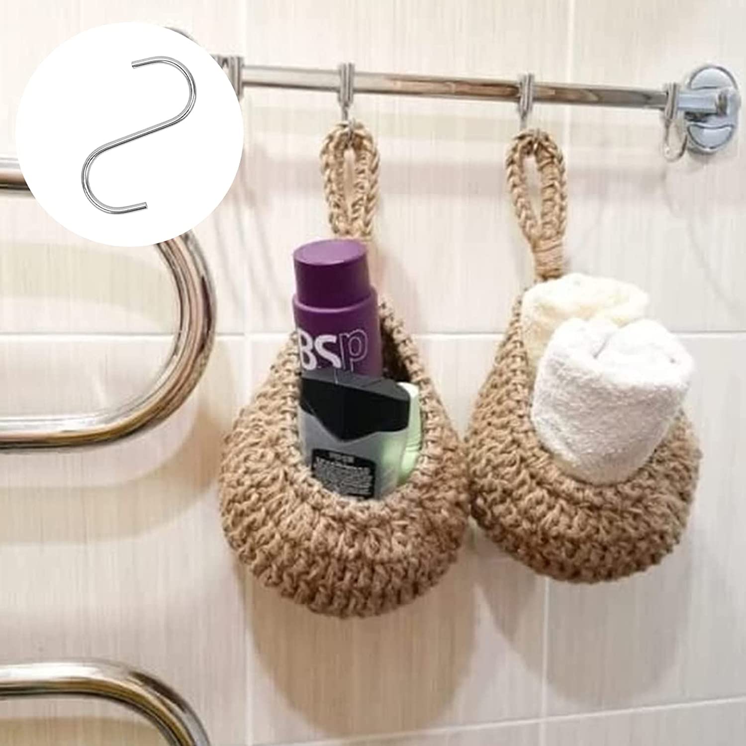 Woven Storage Baskets Wall Hanging Vegetable Fruit Rope Rattan Basket Kitchen Table Wall Hanging Storage Organizer Flower Vase