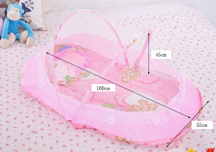 Baby Crib With Mosquito Netting Cute Dot Lace Portable Baby Bed 100*55cm Kids Bedding Folding Baby Crib With Pillow Cot Kawaii