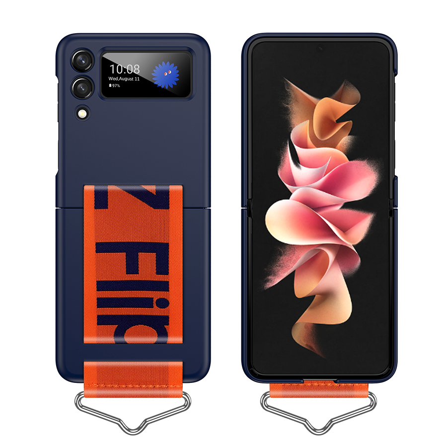 Case for Samsung Galaxy Z Flip 3 5G Zflip3 Hand Strap Phone Case Silicone Shockproof Protective Cover with Ring for Z Flip3 Z3: D132-B-Dark Blue