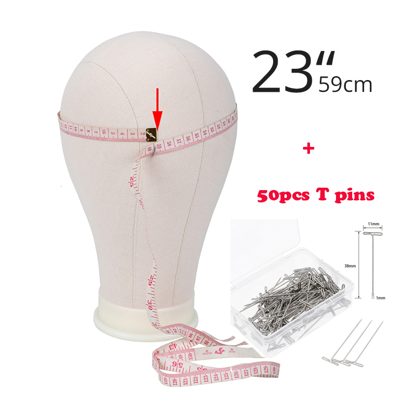 Perukställ canvashuvud med 50 st t stift maniquin head peruktillbehör 21-25 tums frigolithuvuden med bordsklämma: 23 tums huvud 50 tpins