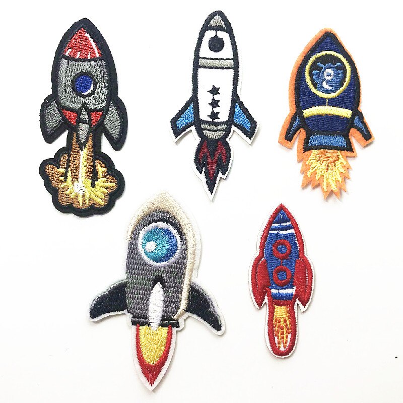 Rocket Flying saucer Space ship Patches Embroidered for Clothing DIY Stripes Applique Clothes Stickers Sewing Iron On Clothes