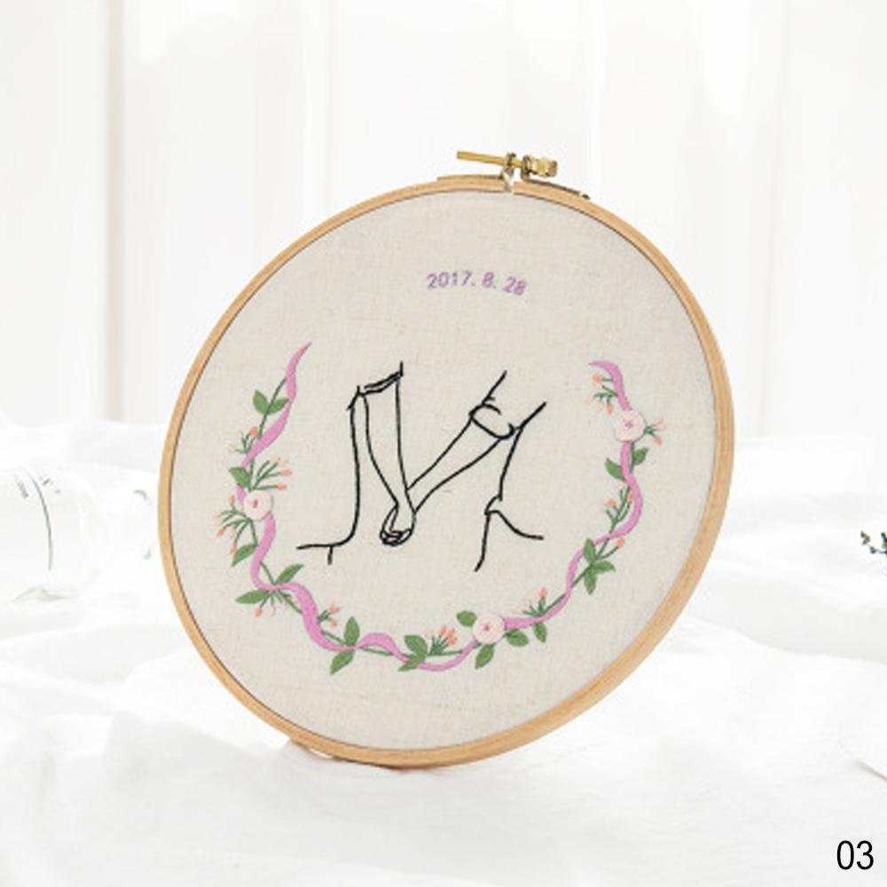 Flower Letter Pattern Embroidery Set Needlework Tools Printed Beginner DIY Embroidery Round Cross Stitch Kit Sewing Craft Kit