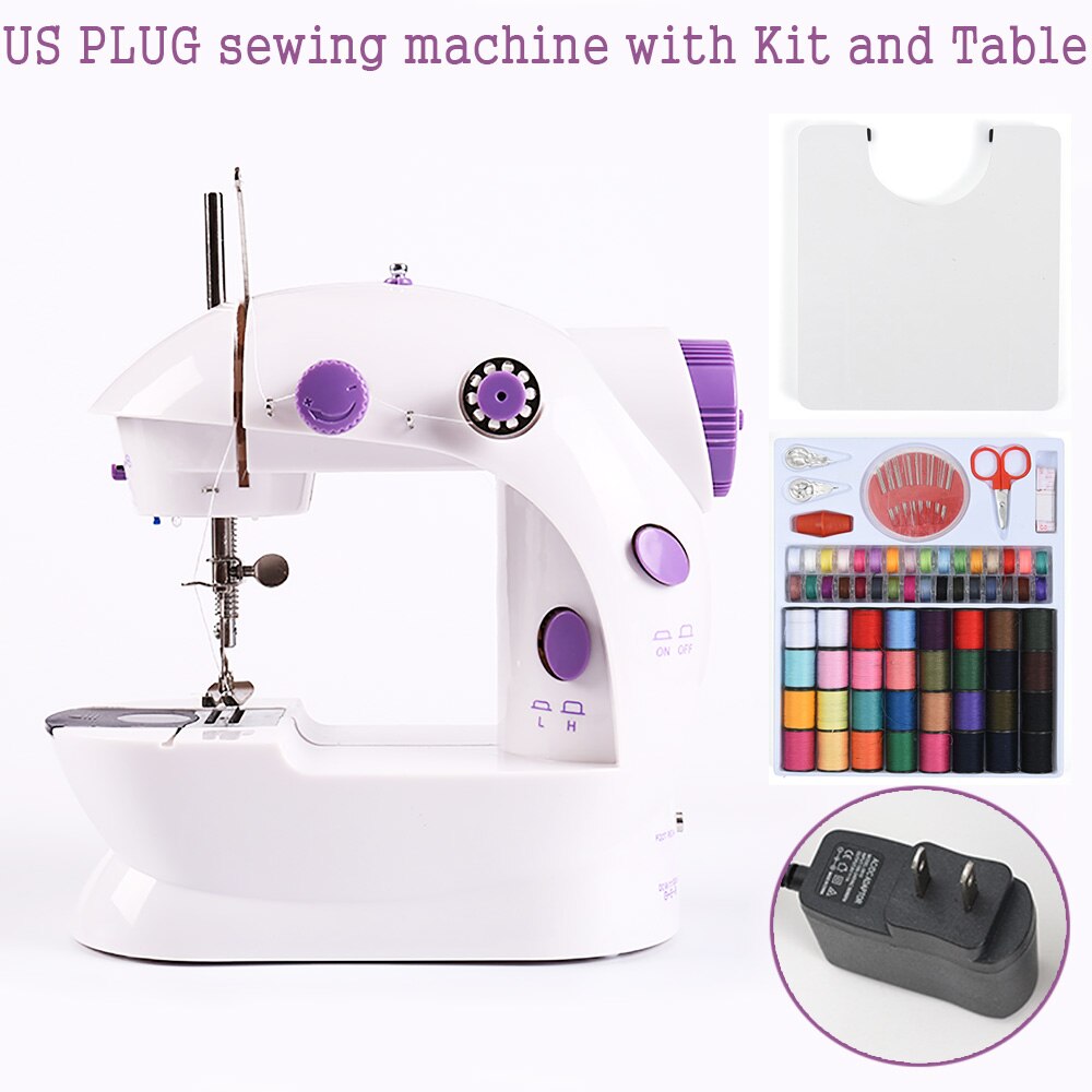 Machine à coudre Mini manuelle, Portable, Assistant domestique, électrique, double vitesse, réglage avec veilleuse, couture d'aiguilles: US with Kit  table