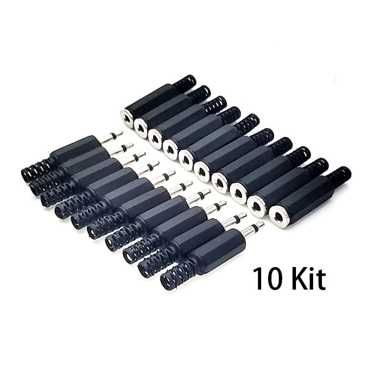 10 sæt 3.5mm han hovedtelefon lydstik hovedtelefon reparation hun jack stik enkelt dobbeltkanal/stereo stik hovedtelefonstik: Enkelt -10 sæt