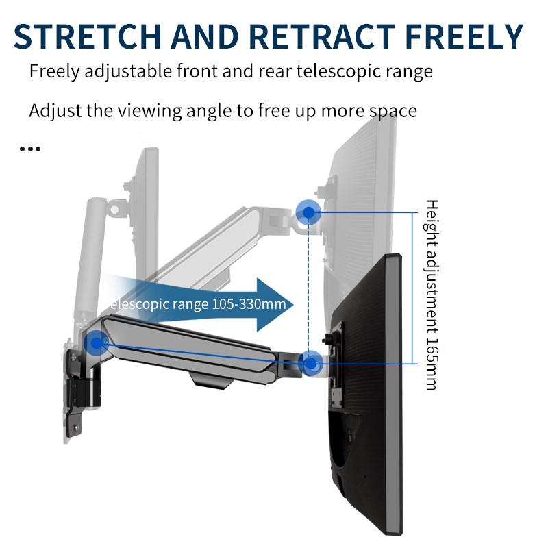 10"-32" Monitor Wall Mount Screen Aluminum Gas Spring Air Press Articulated Arm Soporte TV Bracket Holder PC Display Stand W31