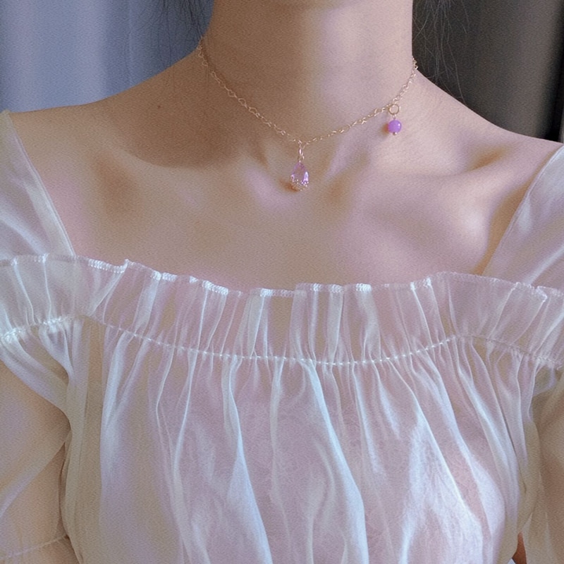 Novo roxo doce uva coração concha laço borboleta pingente gargantilha colar de corrente curta para feminino meninas festa