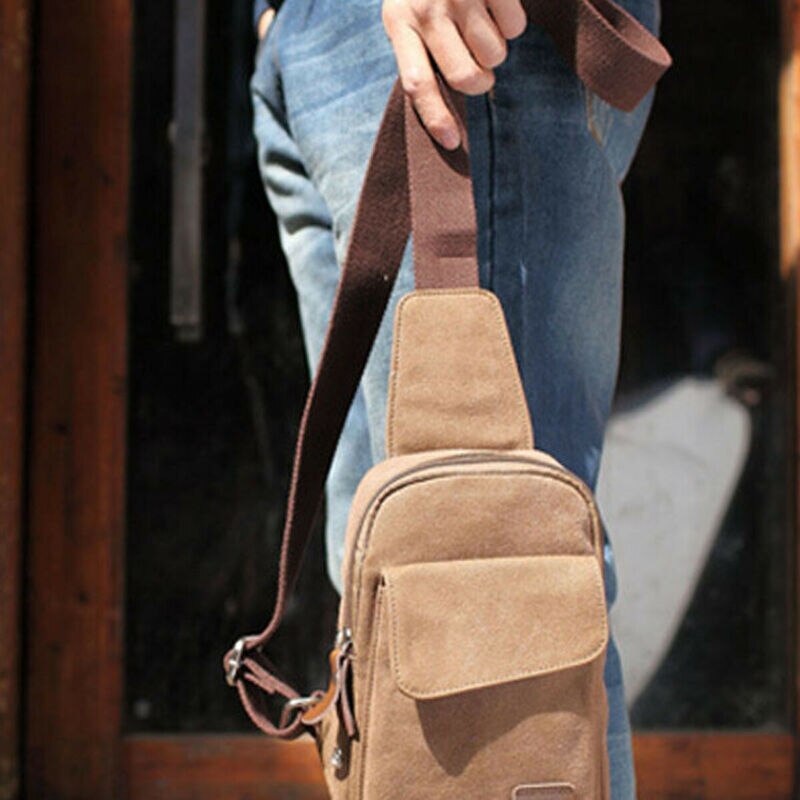 Moda masculina bolsa pequena lona peito sling saco de viagem caminhadas cruz corpo mensageiro bolsa de ombro