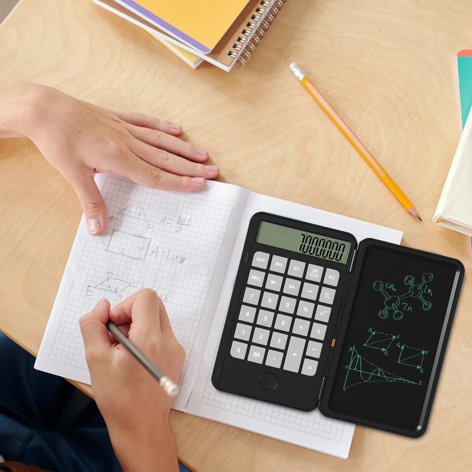 12 Digit Display Calculator with 6inch Writing Tablet Portable Foldable Erasable LCD Graphics Pad Board Desktop Calculators