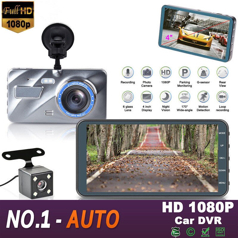 Dual Lens 4'' HD 1080P Vehicle Car Dash Cam Rear Video Camera Recorder DVR