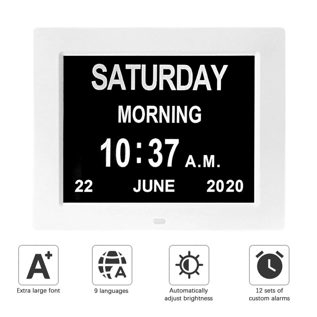 Large Screen LED Digital Alarm Clock with Calendar Desktop Electronic Time Reminder for the Elderly US Plug