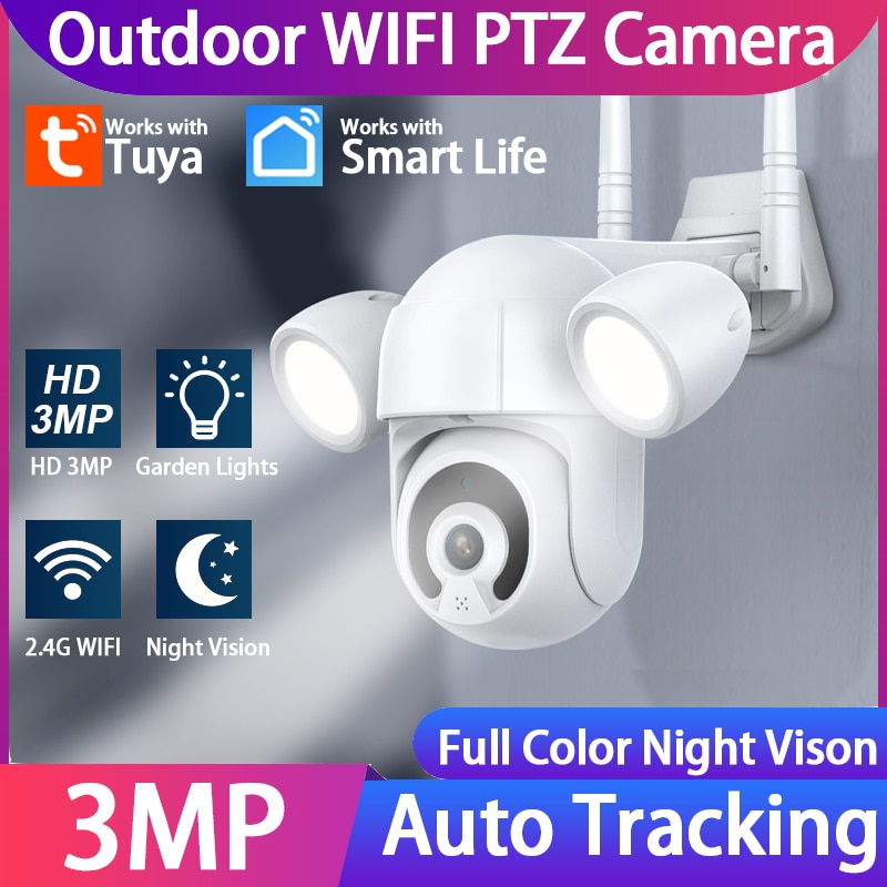 GUUDGO Tuya 3MP WiFi IP Camera Buiten Binnen Nachtzicht PTZ Home Security Camera Video CCTV Surveillance Smart Life Babyfoon Onvif P2P Waterdicht Auto Tracking