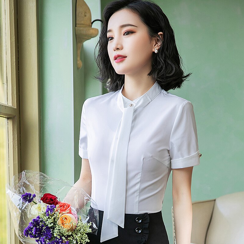 Vrouwen Slanke zomer Effen kleur Korte mouw OL Formele Zakelijke Blouses & Shirts Vrouw 703