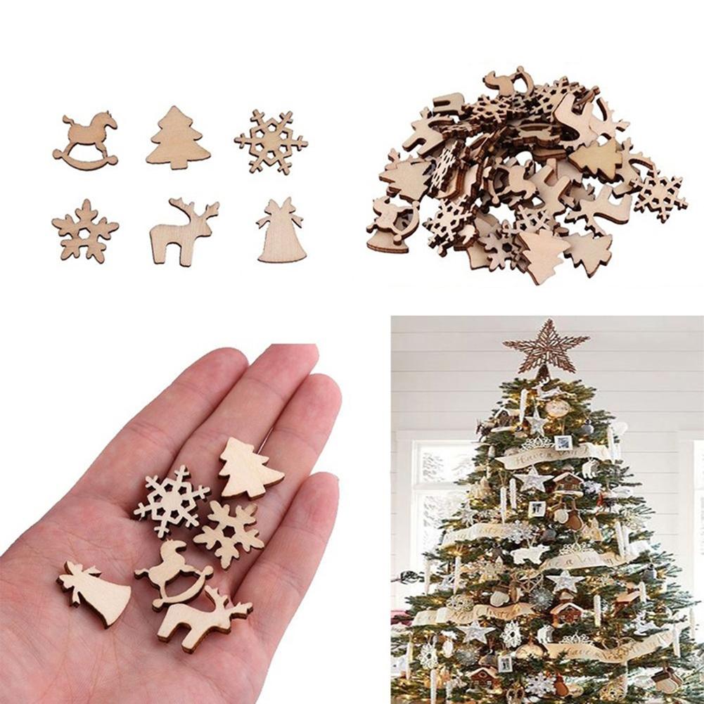 50Pcs DIY Kerstboom Sneeuwvlok Ster Opknoping Houten Ornamenten Tabel Craft