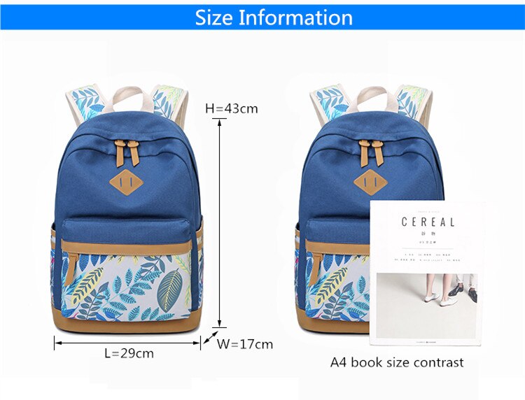 OKKID leinwand schule Rucksack für mädchen blatt aufbringen leichte schule taschen frauen lässig reise Sport Rucksack Schüler buch tasche