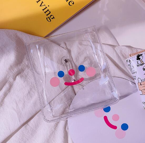 Läpinäkyvä pvc paksunnettu kawaii karhu kani työpöytä järjestäjä penaali meikki säilytyspussi koulun toimisto paperitavarat: 16.5cm hymy