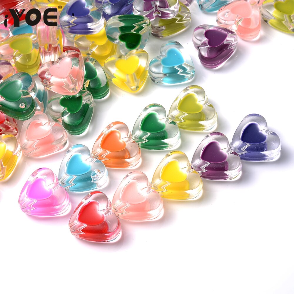 Iyoe 20 stück mehrfarbige, transparente bonbonherzperlen, süße acryl-abstandshalterperlen zur herstellung von schmuck, armbändern, halsketten und ohrringen