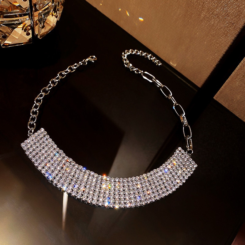 Fyuan corrente geométrica gargantilha de cristal colares para mulher curto strass completo colares de jóias