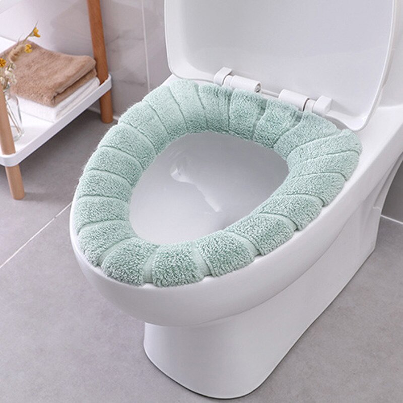 Round Universal Toilet Seat Polyester Toilet Seat O-Shaped Toilet Seat Toilet Bowl Warm Pad: Green