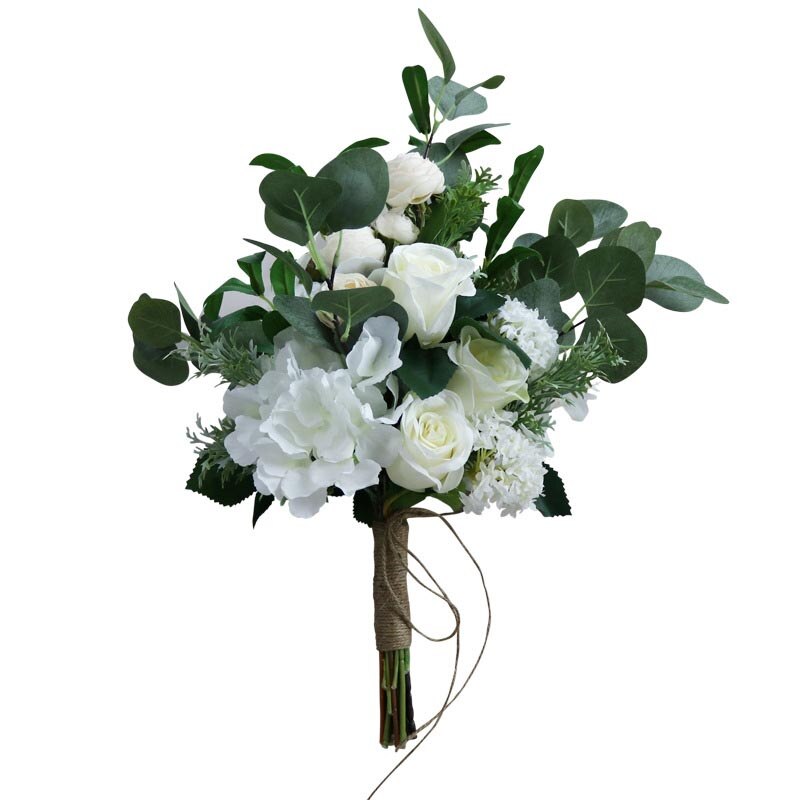 Elegante Eucalyptus Bruidsboeket Wit Bridal Bloemen Real Touch Kunstmatige Rozen Voor Bruidsmeisje Bruiloft Holding Bloem