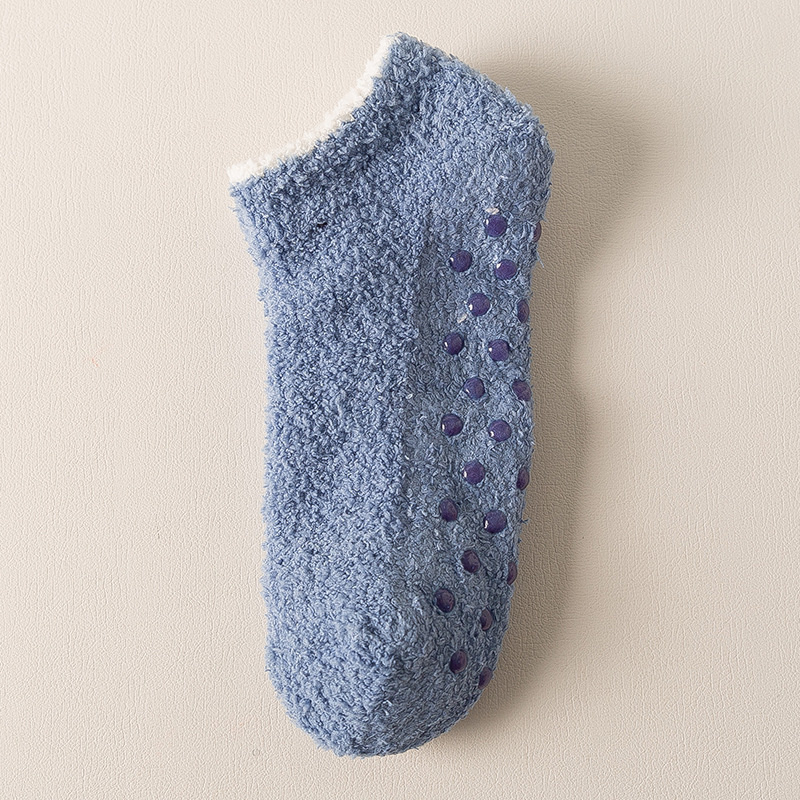 Women's Slouch Socks Women Thickened Coral Fleece Warm Indoor Floor Silicone Non-slip Invisible Cotton Boat Socks Hipster: Blue