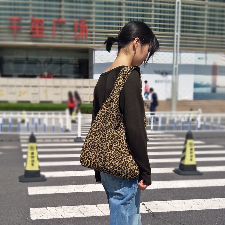 Women Canvas Vest Shoulder Bags Leopard Printing Shopping Bags Girls Casual Cotton Cloth Eco Reusable Handbags Tote