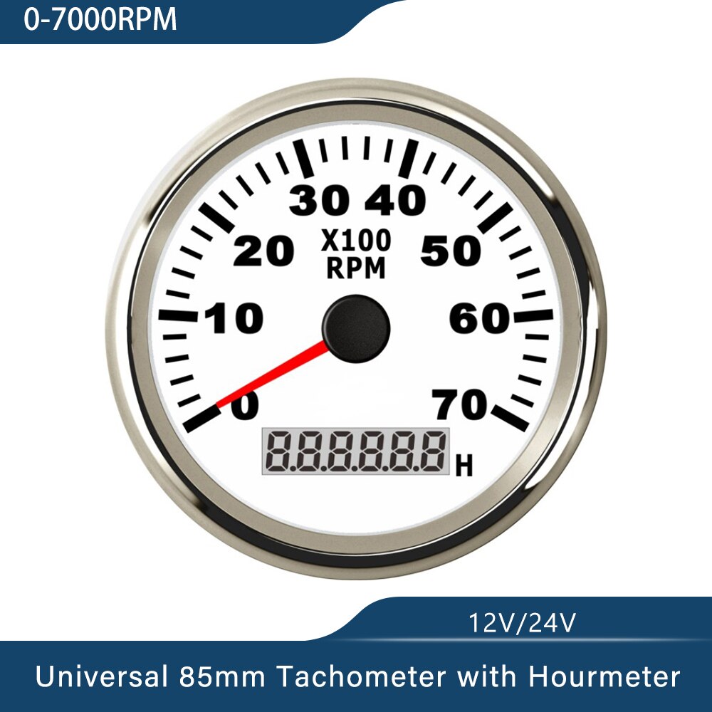Waterproof 85mm Generator Tachometer RPM REV Counter 0-3000RPM with LED Hourmeter 12V/24V with Red Backlight