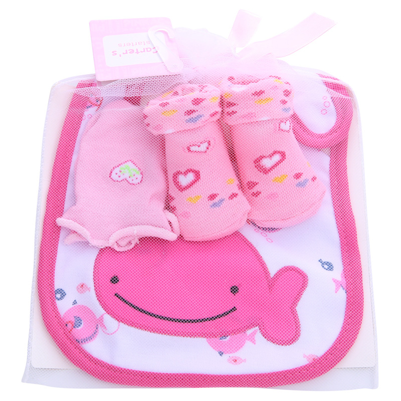 1 bag Baby Cotton Bibs Towel Socks Sets Newborn Kids Burp Cloths+Socks +Anti-scratch Gloves Boys Girls Christmas Birthday