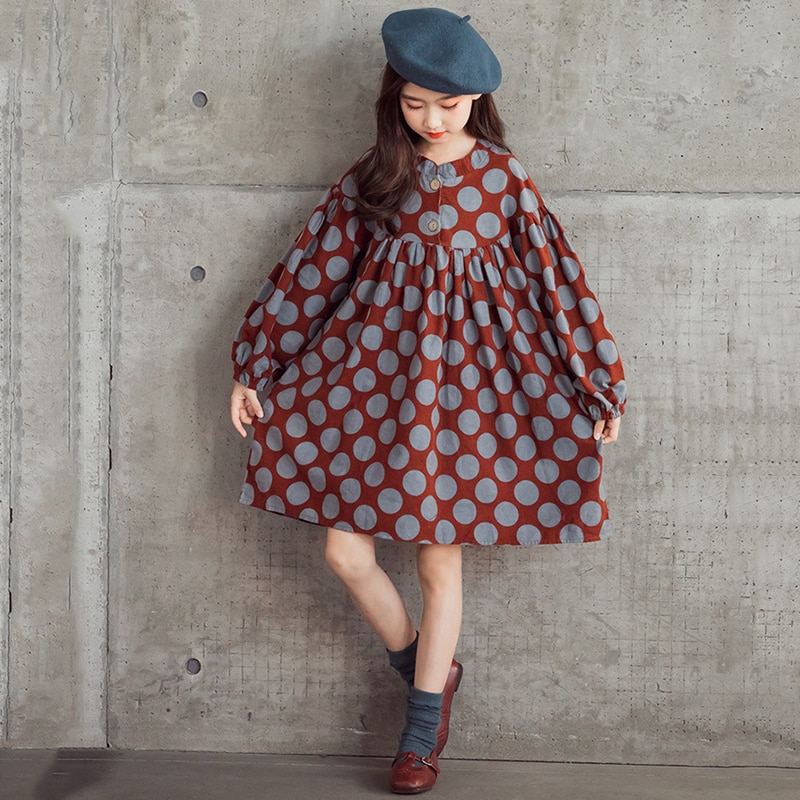Teen Girls Polka Dot Princess Dress Autumn Korean Children Clothes Kids Girls Casual Dresses Cotton Dress, #9128: 6