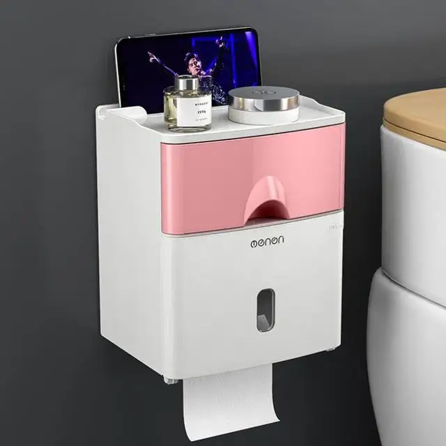 Porte-papier hygiénique mural, tube de rouleau de papier toilette étanche, boîte de rangement, étagère à mouchoirs, produit HOProduct: GRIS FONCÉ