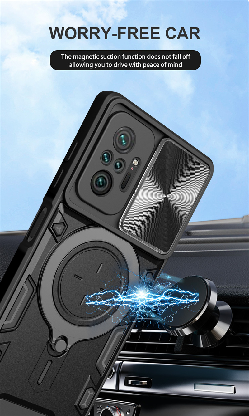 For Redmi Note10 Pro Case Slide Camera Lens Protect Armor Ring Holder Phone Case For Xiaomi Redmi Note 10 Pro Max 10S Back Cover