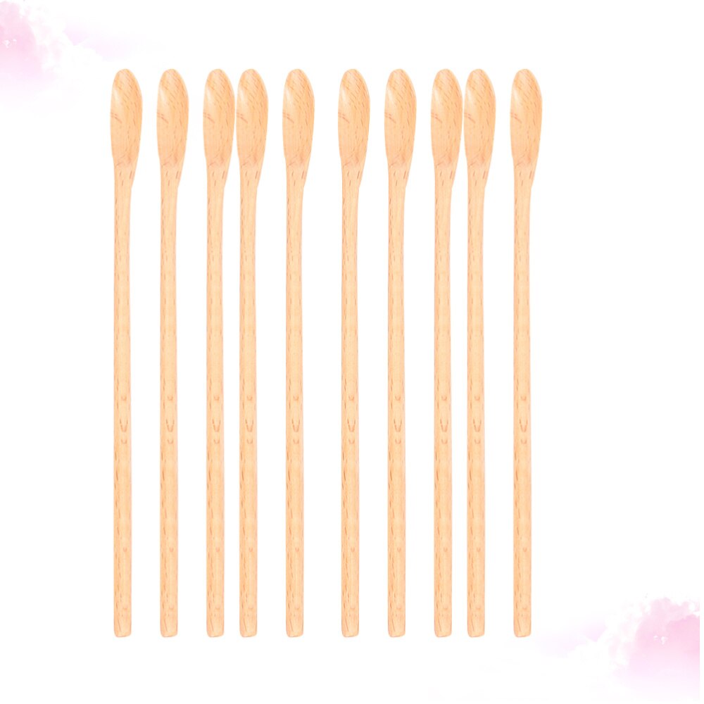 10Pcs Houten Roeren Lepel Creatieve Honing Scoop Mengen Stok Servies Voor Koken Honing Thee Koffie (Bruin)