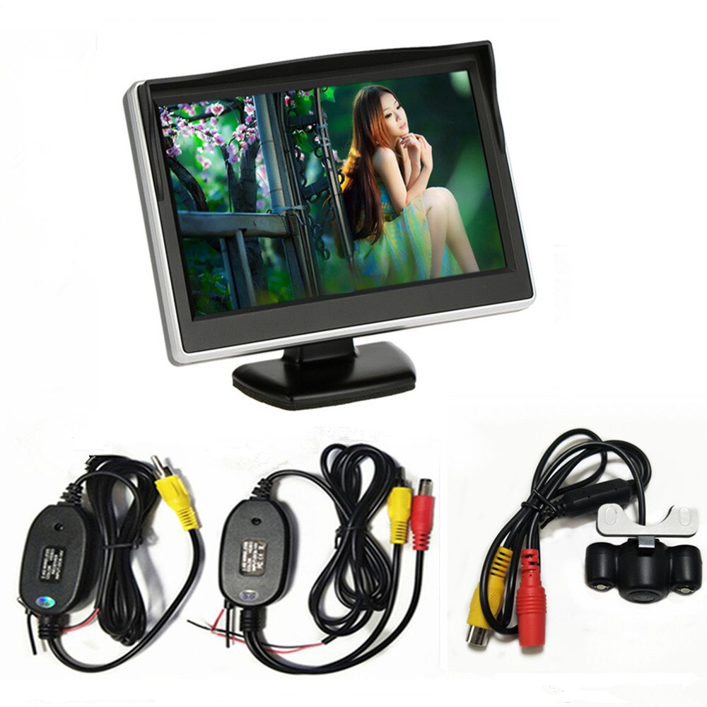 Monitor de coche 5 pulgadas TFT LCD pantalla a Color asistencia de estacionamiento inverso con 2 ENTRADA AV, cámara de visión trasera opcional: Monitor01 wireless01
