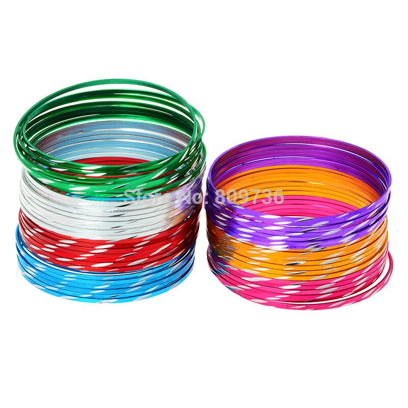 20pcs Mix Lots Set Indian Style 6.5cm Colorful Dance Bangle Aluminum Bracelets Cuff Women Charm Jewelry