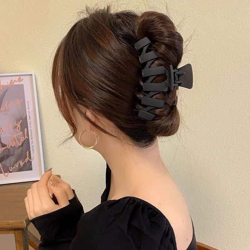 Grampo de cabelo fosco preto grande para mulheres, grampo geométrico, garra elegante francesa, presilha coreana, acessórios de cabelo para meninas, moda