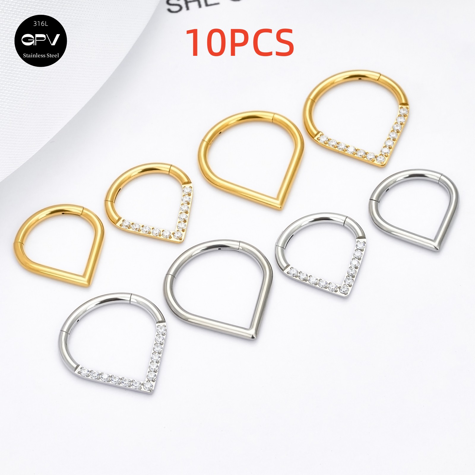 1/10 Uds. Anillo de nariz de gota en forma de corazón de acero inoxidable 316L 16G con incrustaciones ZC pendientes de joyería perforados para hombres y mujeres anillo de tabique