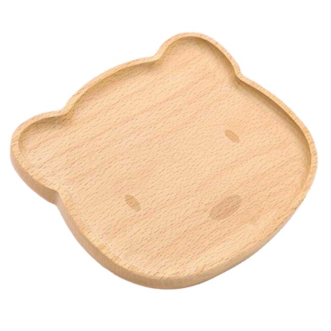 Trä servis söt björn massivt trä skål tecknad mönster mat fruktfat bricka barn baby servering trä tallrik (3 pack)