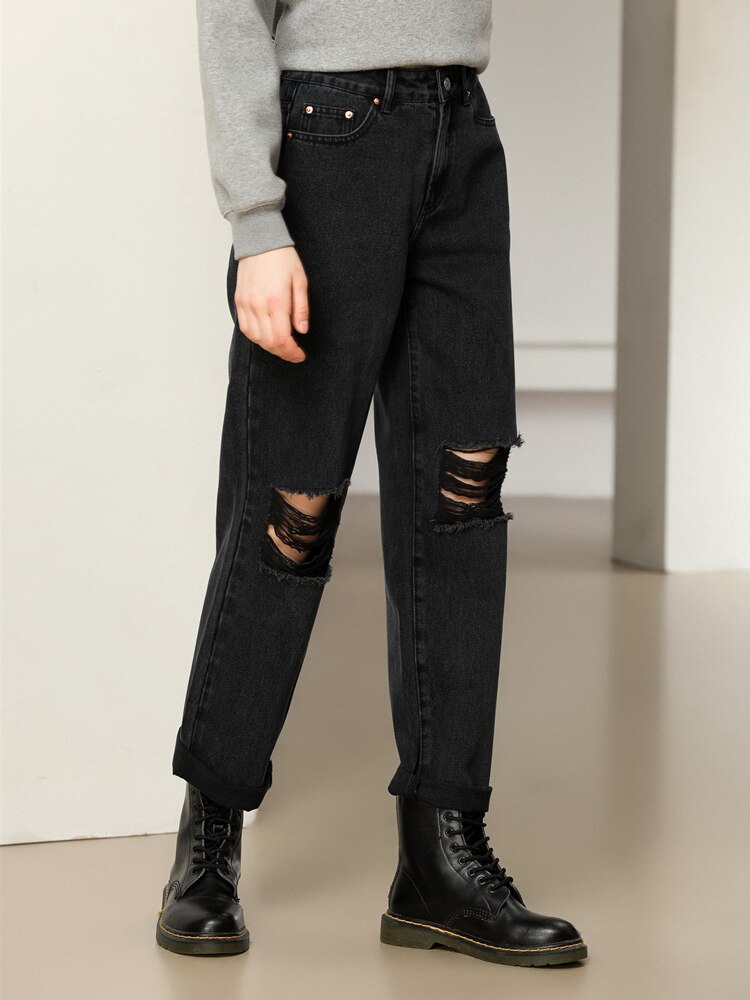Jean Déchiré Taille Haute Garçon - Pantalon Baggy Droit Jambe Large Style Streetwear