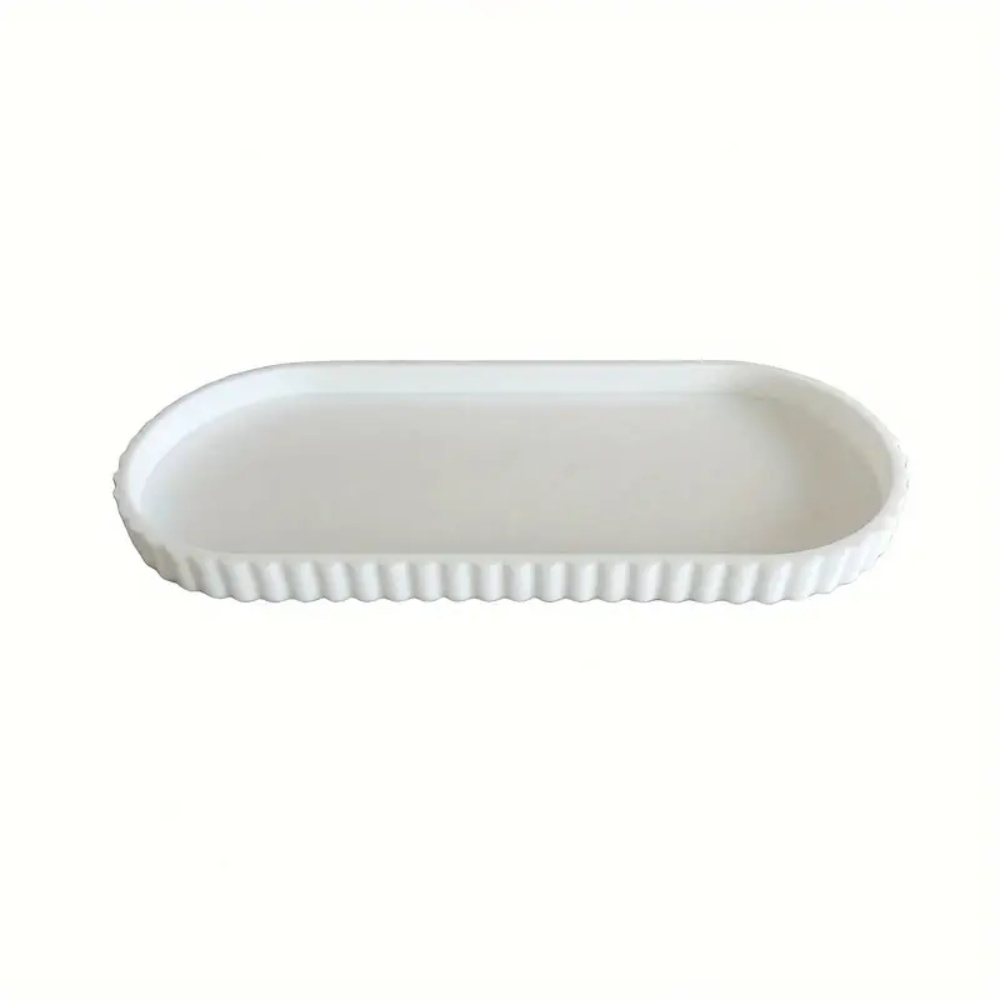 1 paquete de bandeja de almacenamiento ovalada para tocador, bandeja dispensadora de jabón para encimera, bandeja de silicona para encimera de baño, bandeja de almacenamiento de champú y perfume desinfectante para manos, bandeja de exhibición de joyería para accesorios diarios y almacenamiento decorativo: L / BLANCO