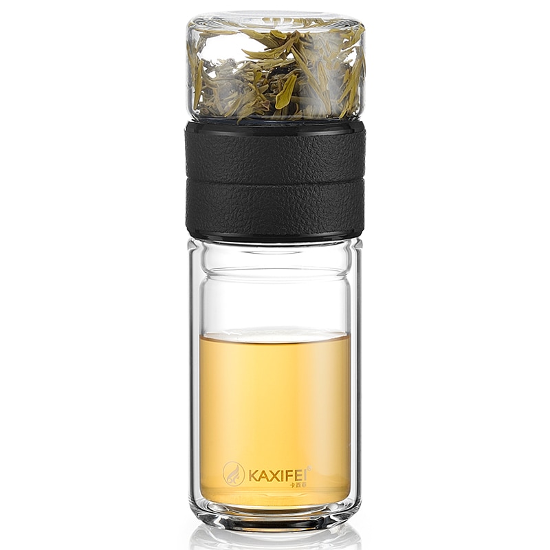 KAIXIFEI Glass Water Tea Bottle Brief Water Tumbler With Stainless Steel Tea Infuser Driving Business Driect Drinking