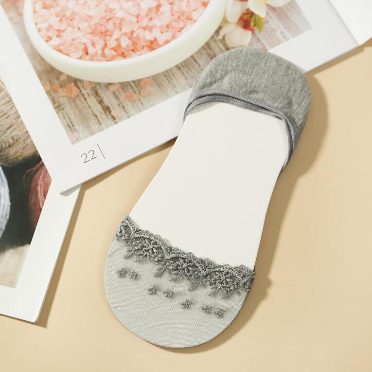 Ademend Kant Sok Slippers Onzichtbare Boot Sokken Vrouwen Zomer Sokken Korte Vrouwelijke Slippers Calcetines Invisibles Mujer: Grijs
