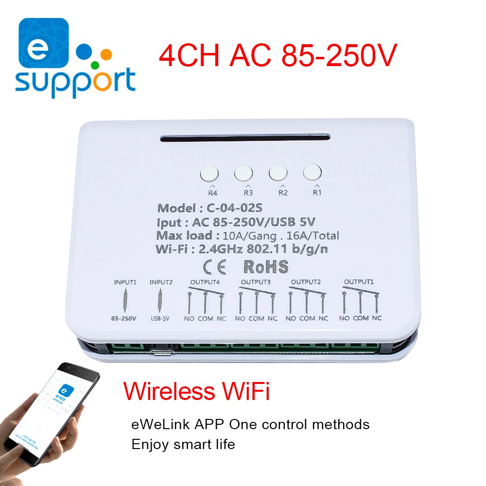 Wifi Smart Met Shell Switch Module Voor Verlichting/Huishoudapparatuur 4ch 10A Relais Ac/Dc 5/12/32V Ewelink Genieten Smart Leven: 85-250V