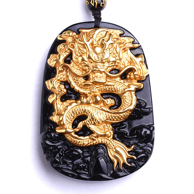 Natural Black Obsidian Carving Draak Geluk Amulet Hanger Ketting Voor Vrouwen Mannen hanger