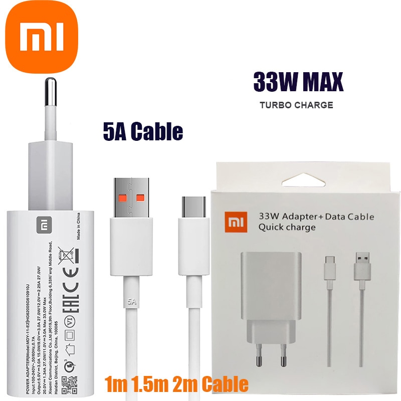 33W charger xiaomi eu Turbo Charge type C cable For Xiaomi redmi note 9 pro POCO X3 nfc Mi 10 9 9t pro note 10 10X LITE