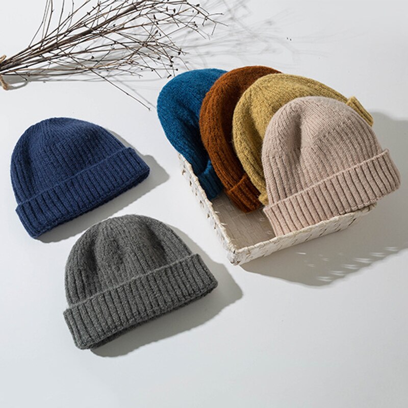 Gorrito de punto acanalado con puños para hombre y mujer, gorro corto cálido, informal, Color sólido, holgado, para invierno