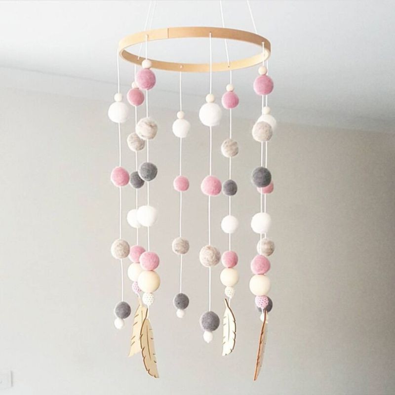 Nordic Hair Ball Crib Wind Chimes Baby Pendant Bed Bell Children Room Decoration
