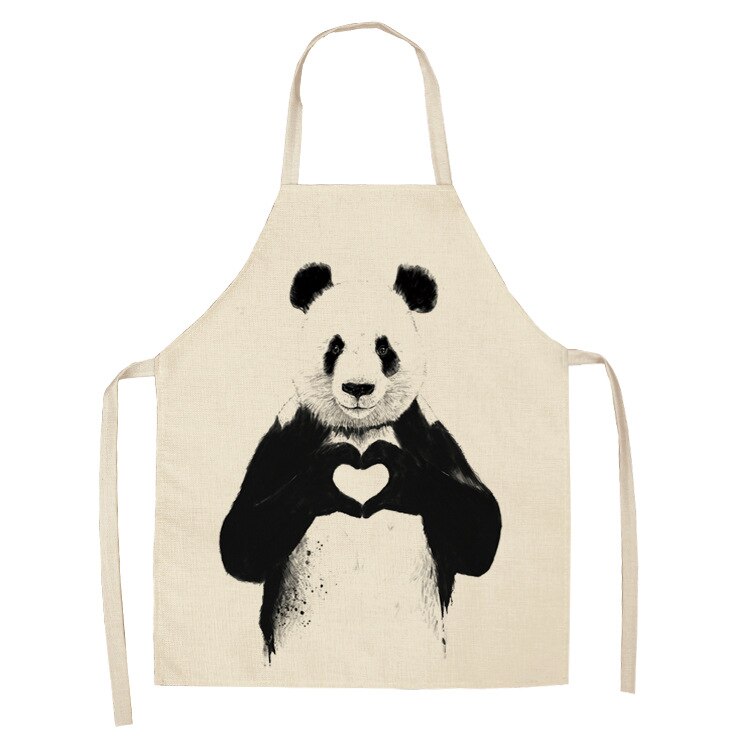 Ouder-kind keukenschort panda/konijn/beer/leeuw/uil bedrukt mouwloos katoenen linnen schorten voor mannen vrouwen huishoudelijke schoonmaakmiddelen: Type 1 / Kind