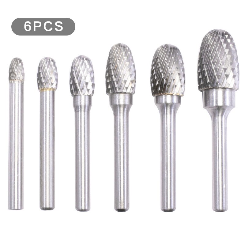 Double Cut EX Type Head Tungsten Carbide Rotary File Tools Drill Milling Carving Bit Tools Point Burr Die Grinder Abrasives Set: 6PCS (EX06-16)