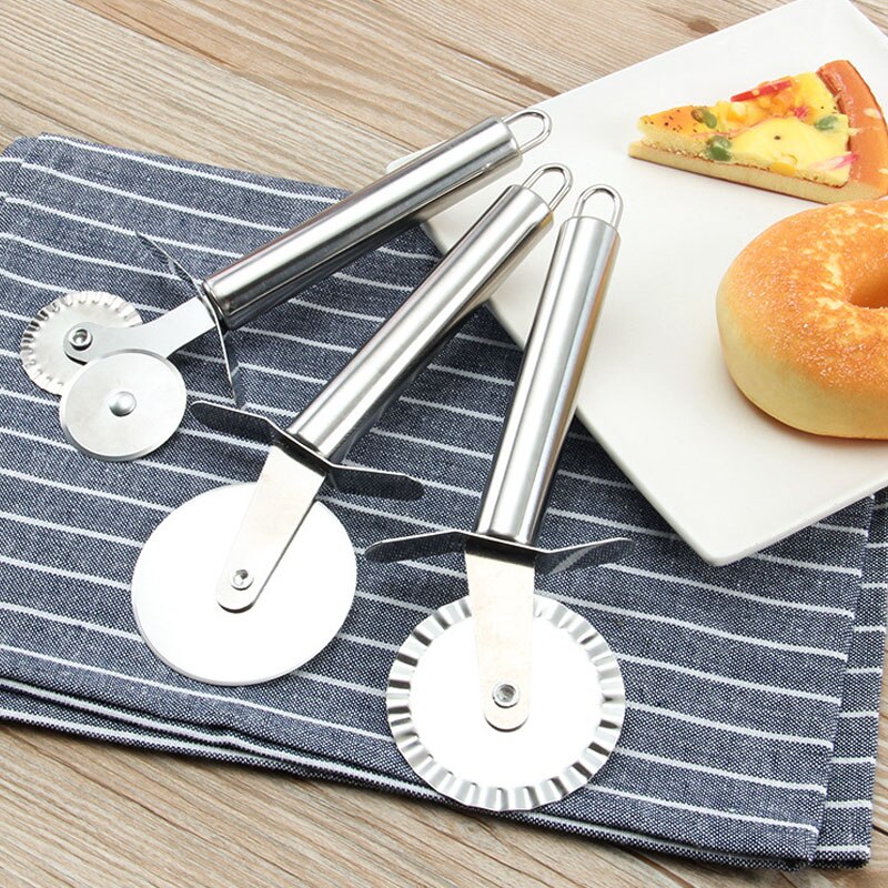 Pizza Mes Cutter 4 Patronen Dubbele Roller Pizzasnijder Gebak Pasta Deeg Crimper Keuken Pizza Snijgereedschap