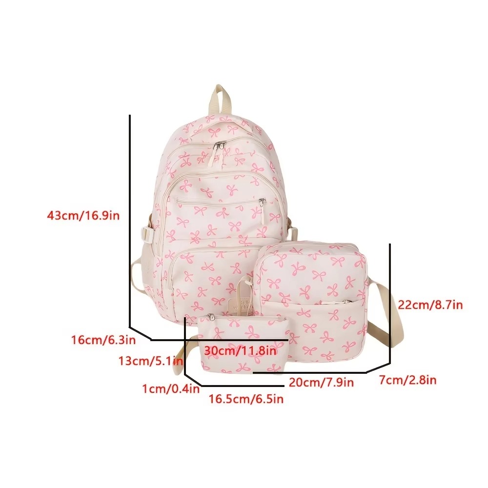 3 stuks/set rugzakken met grote capaciteit, strikprint, nylon schooltas, verstelbare schouderbanden, studentenrugzak